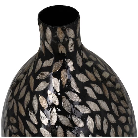 22" Black Mother of Pearl Handmade Mosaic Floral Inspired Vase
